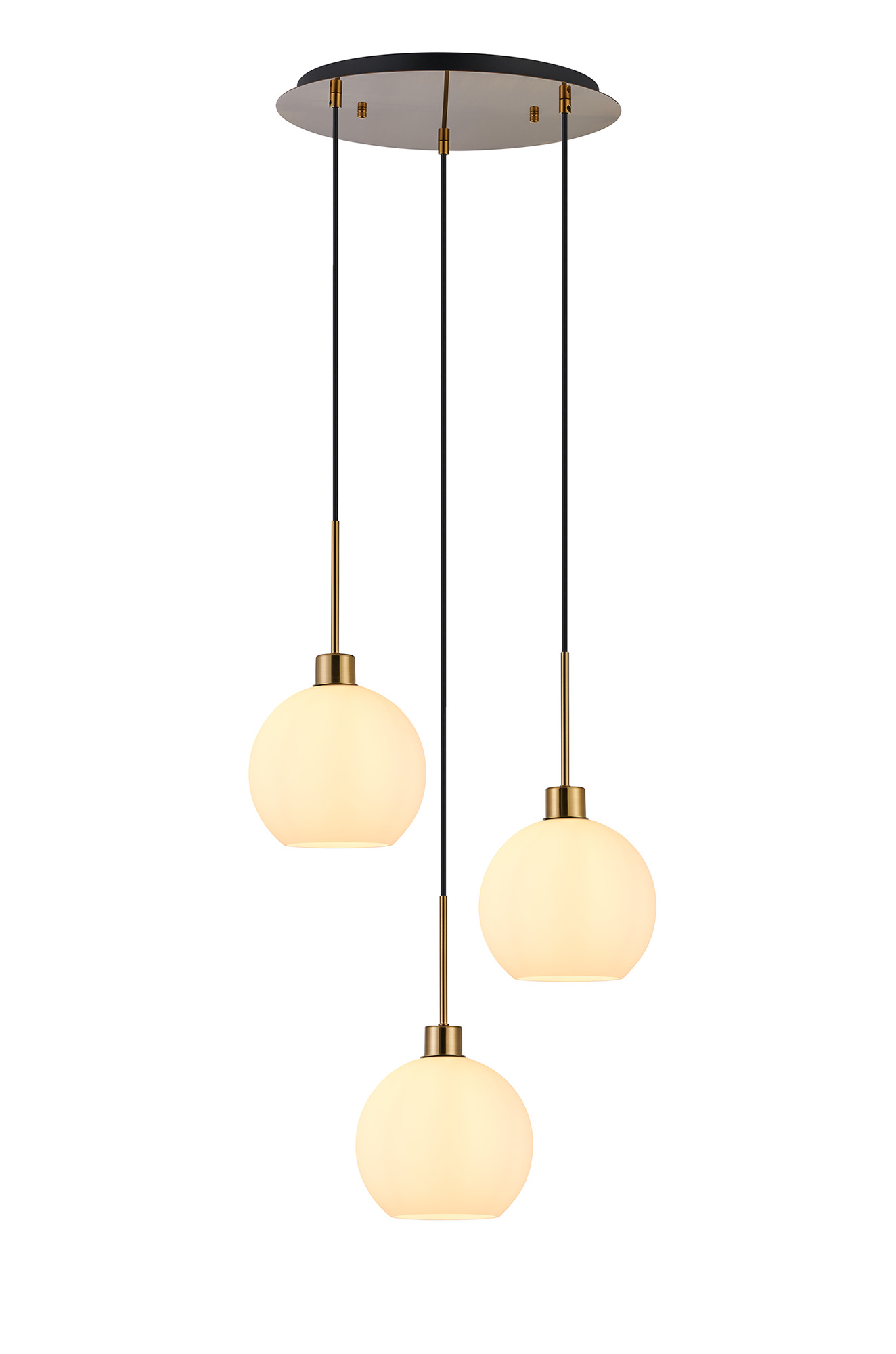 DK1180  Lori 40cm Round Pendant, 3 Light Adjustable E27, Antique Gold/Opal Open Mouth Round Globe Shades